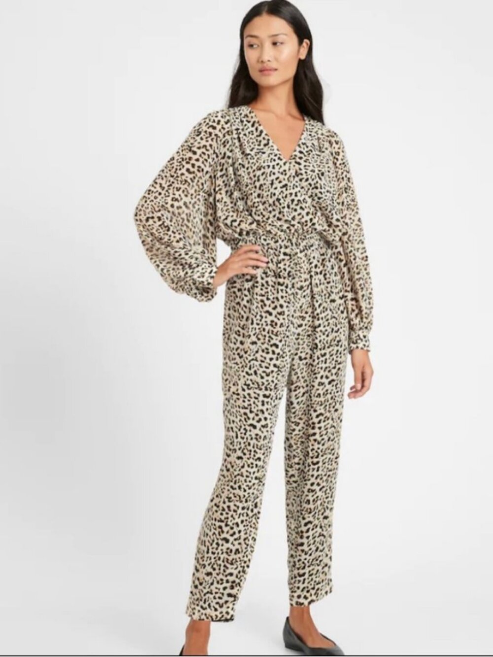 Banana Republic Cheetah Ballon Sleeve Jumpsuit 8 Tall